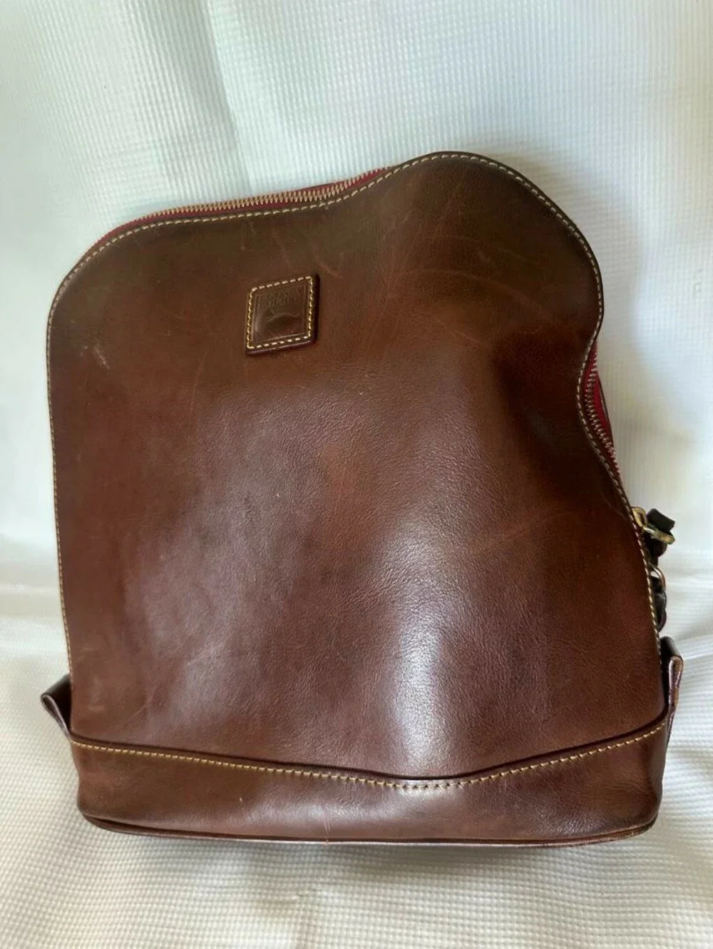 Dooney & Bourke Florentine Zip Pod Backpack Dark Brown Leather Redlined Interior